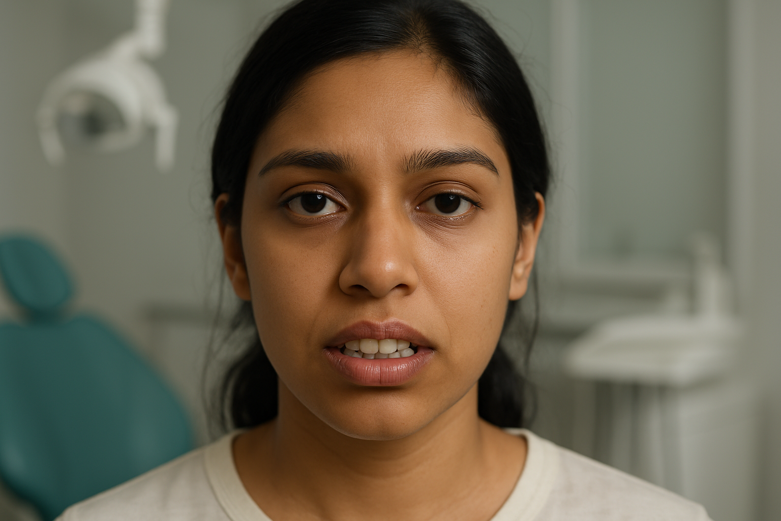 A patient's smile before receiving cosmetic dental treatment.